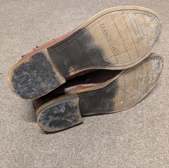 FRANCO SARTO (6.5M) Brown Ankle Biker Boots Flats with Black Straps Buckles - Picture 5 of 8